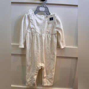 Janie and Jack velour one piece with white with pink dots.